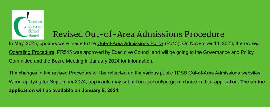Out Of Area Admission Policy